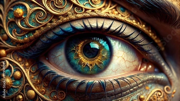 Fototapeta Close up of an eye with intricate details , macro, human, eyelashes, pupil, iris, close-up, vision, sight, anatomy