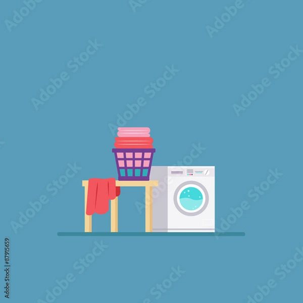 Obraz Laundry Room with Washing Machine and Dryer. Flat style 