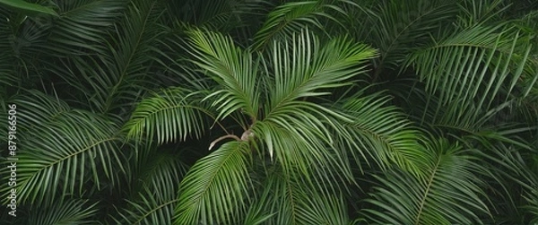 Fototapeta Top view of palm trees, illustration banner