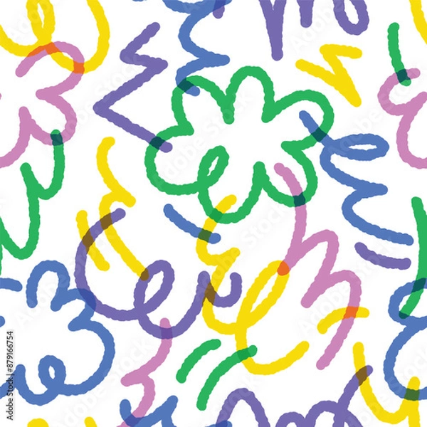 Obraz Abstract drawing doodle seamless pattern. Creative squiggle color lines. Trendy colorful background.