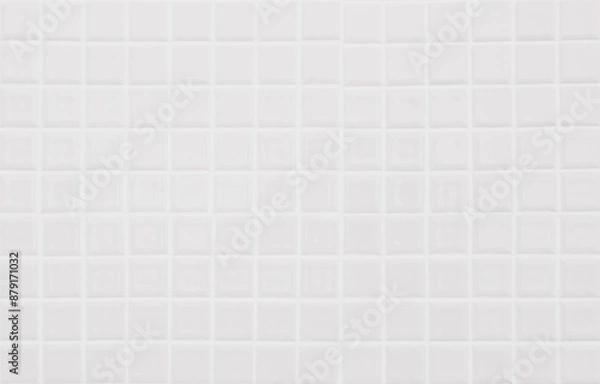 Fototapeta White tile wall chequered background bathroom texture. Ceramic brick wall and floor tiles mosaic background in bathroom and kitchen clean. Design pattern geometric with grid wallpaper floor elements.