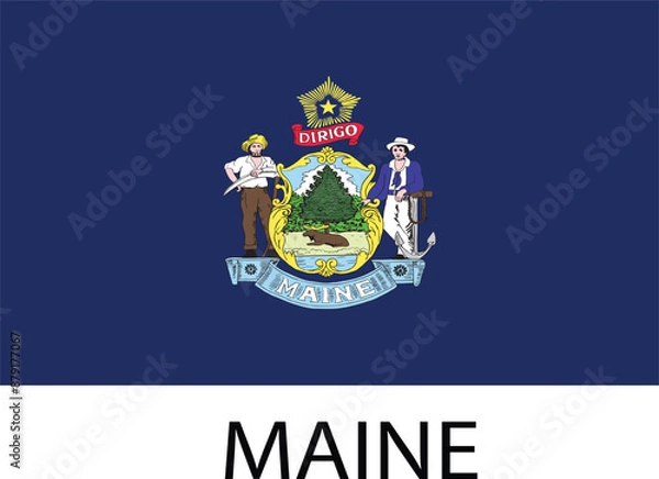 Fototapeta Maine Flag, United States Flags, Black and White Image, Vector Image, Editable illustration, Geography, Learn US Flags