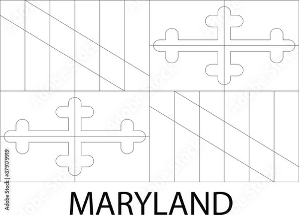 Fototapeta Maryland Flag, United States Flags, Black and White Image, Vector Image, Editable illustration, Geography, Learn US Flags