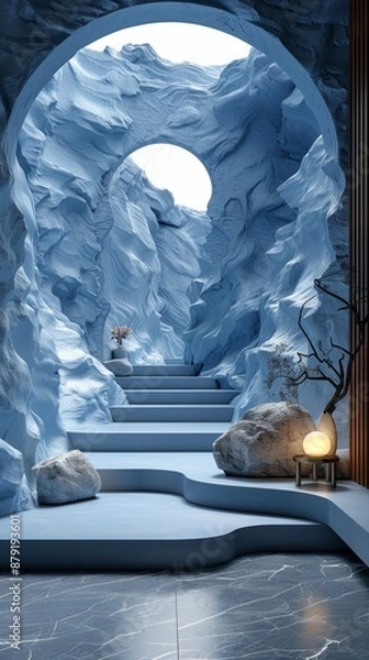 Obraz blue geometric Stone and Rock shape background, minimalist mockup for podium display or showcase.