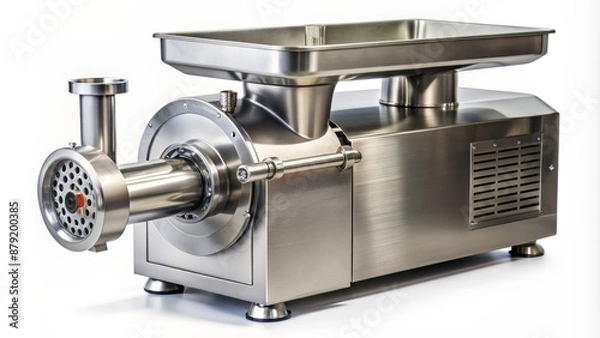 Fototapeta Sleek, modern, industrial-grade grinder mixer features stainless steel body, robust motor, and precision blades for efficient food processing operations.