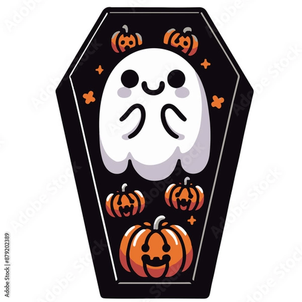 Obraz Vector sticker of kawaii smiling ghost. Cute cartoon character in the style of digital art