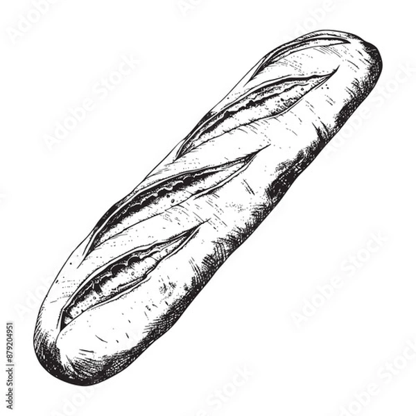 Obraz Baguette bread illustration, hand drawn ink drawing of baguette loaf isolated on white background, vector illustrations