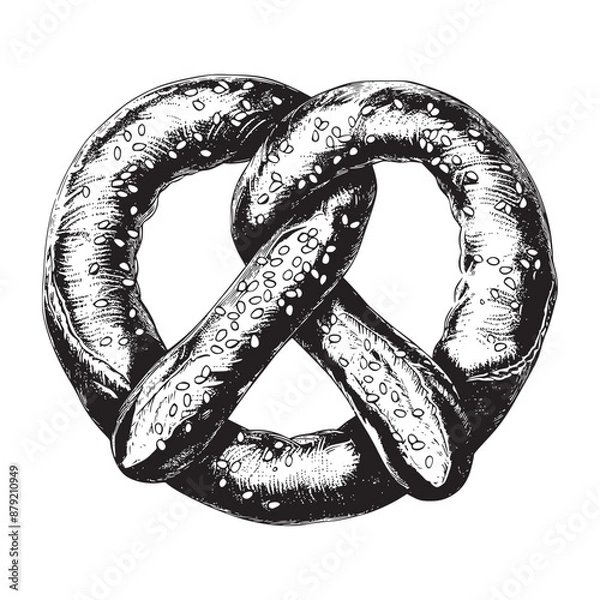 Fototapeta Pretzel illustration, hand drawn ink drawing isolated on white background, vector illustrations