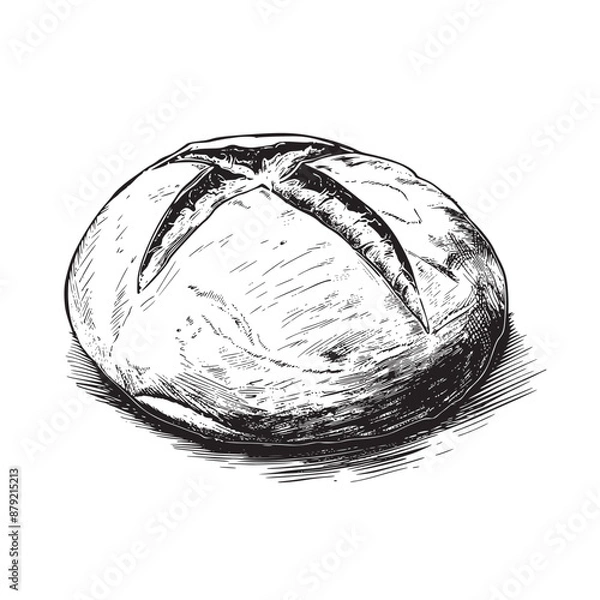 Fototapeta Sourdough bread illustration, hand drawn ink drawing of loaf of sourdough isolated on white background, vector illustrations