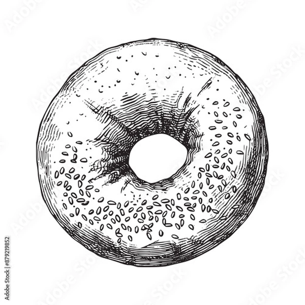 Fototapeta Bagel illustration, hand drawn ink drawing isolated on white background, vector illustrations