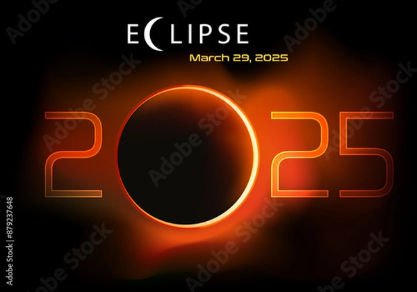 Fototapeta Présentation de la nouvelle année 2025 sur le thème de l’astronomie, avec une éclipse totale du soleil.