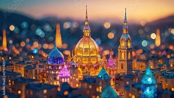 Fototapeta The titles could be Cityscape of Lights A City of Wonder Illuminated Cityscape The Golden City A Miniature City