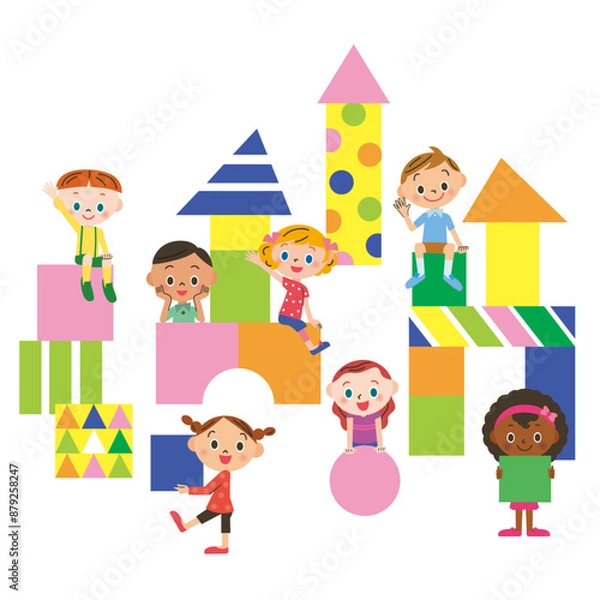 Obraz 積み木で遊んでいる子供のイラスト