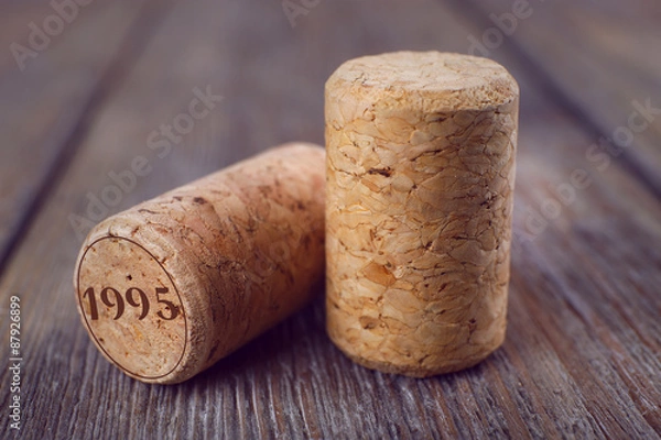Obraz Wine corks on wooden background