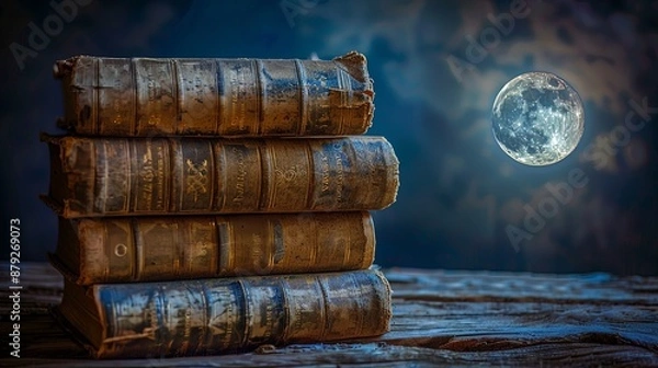 Obraz Old Books Under Moonlight