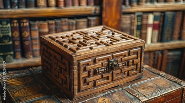 Fototapeta Intricately Carved Wooden Box With a Labyrinth Design