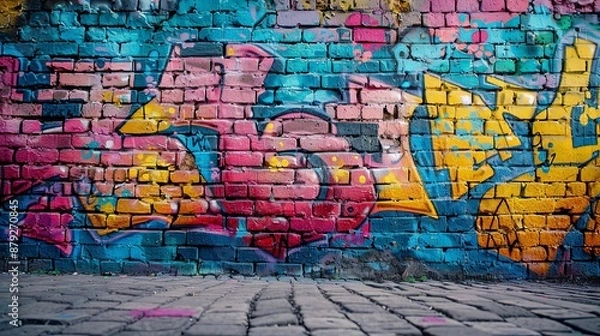 Obraz Vibrant Graffiti Wall with Cobblestone Foreground