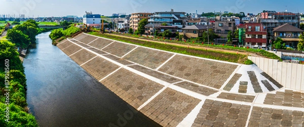 Fototapeta 二子玉川・多摩川に建設された堤防　水害対策　防災【東京都・世田谷区】　
Embankment built on the Tama River - Tokyo, Japan