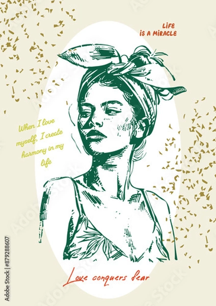 Fototapeta Vector posters with inspirational quotes, in the style of a hand-drawn sketch. For home decoration, social media, printing and web design