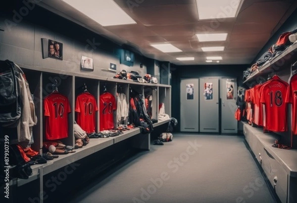 Fototapeta locker room with rows of lockers on either side small cubbies for storing items 
