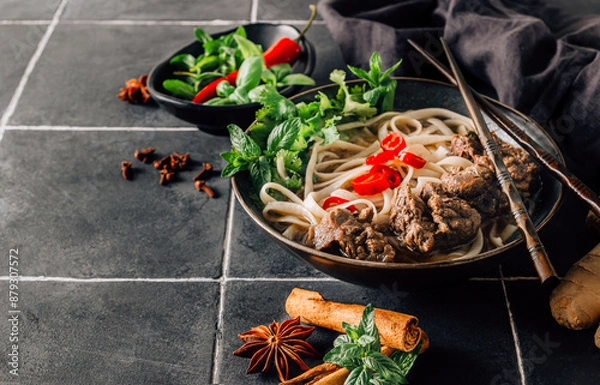 Fototapeta Vietnamese Pho Bo Soup with beef