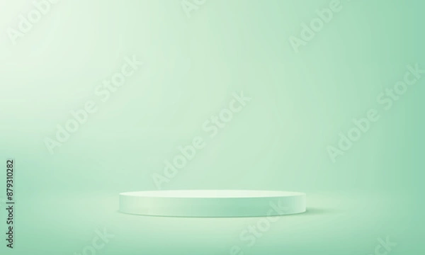 Fototapeta Green studio room background. Mint green background vector 3d with podium. Empty room with light effect. Space for selling products on the website. Vector illustration.