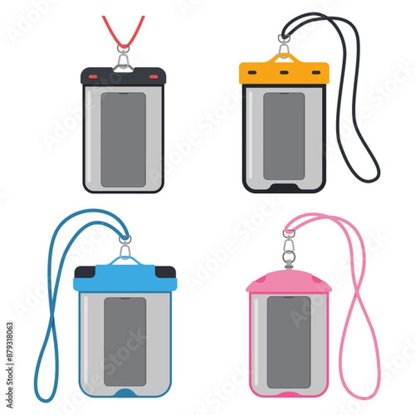 Fototapeta Waterproof phone pouches vector cartoon set isolated on a white background.