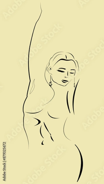 Obraz silhouette of a dancer girl, black and white, contour drawing, universal for advertising