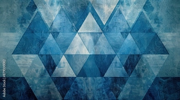Obraz A mesmerizing abstract background with triangular geometric patterns in tonal textures, blending light and dark shades of blue with intricate canvas textures for a rich, symmetrical design.