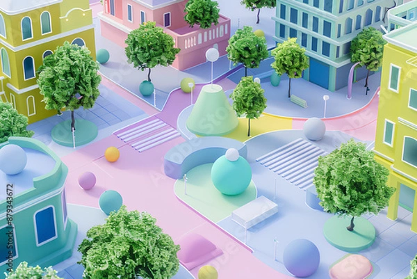 Fototapeta 可愛い公園と美しい街並み