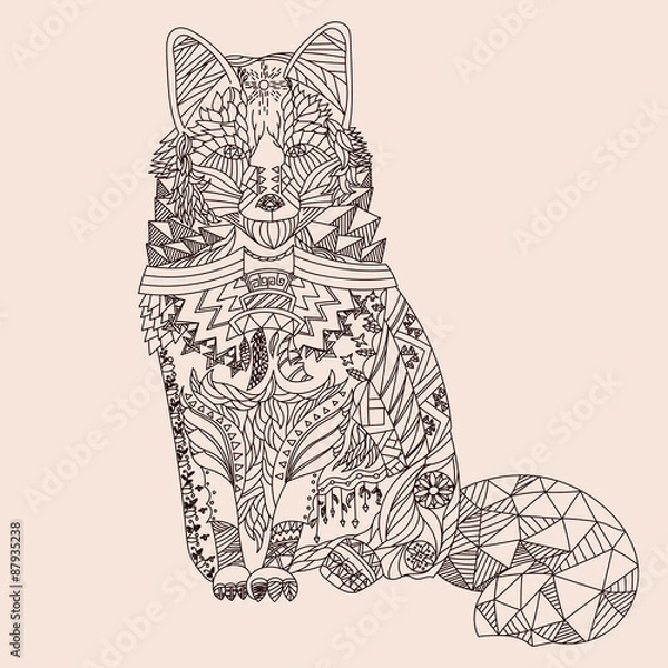 Obraz Patterned fox zentangle style. Good for T-shirt, bag or whatever print. Vector illustration
