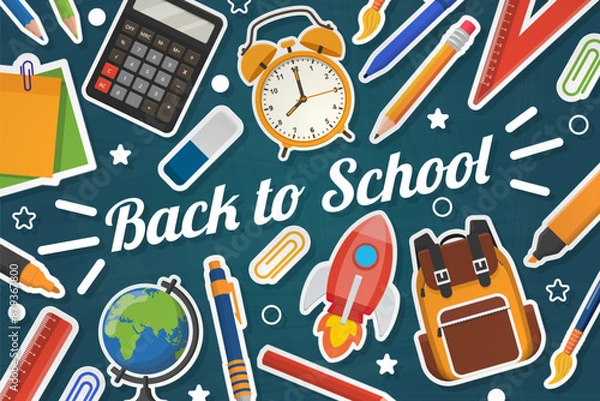 Fototapeta Back to school vector banner with school items and elements. Vector illustration banner.