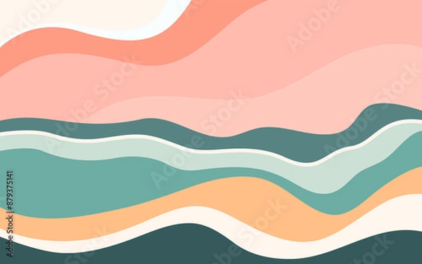 Fototapeta Abstract background with wavy lines in brown and beige colors.
