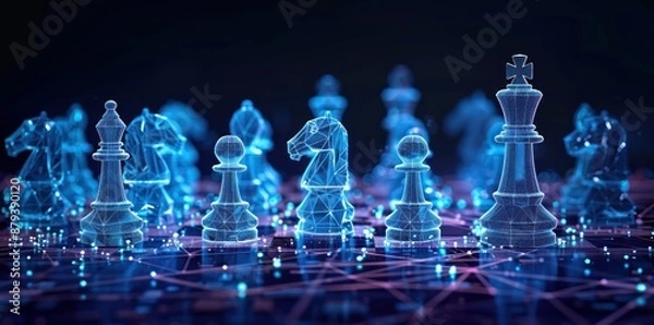 Fototapeta Futuristic Holographic Chess Board with Glowing Digital Pieces - Generative AI