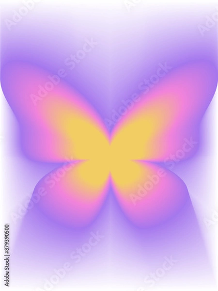 Fototapeta Aura Gradient butterfly poster. Y2k style blurred gradient. Blurry butterfly aesthetic elements. Colourful spiritual poster. Trendy wall art. Purple, pink, yellow. Print, wallpaper, web template.