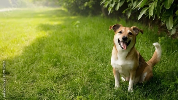 Obraz dog with expression sticking out his tongue wallpaper