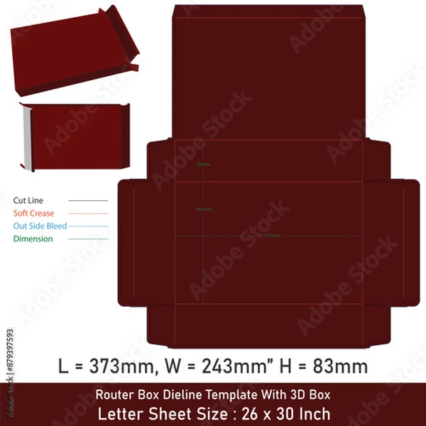 Fototapeta Router Box Dieline Template With 3D Box