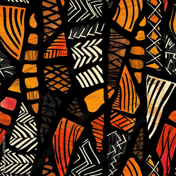 Fototapeta Bright colorful seamless geometric African patterns. Endless tile textures. Decorative ornamental backgrounds. 