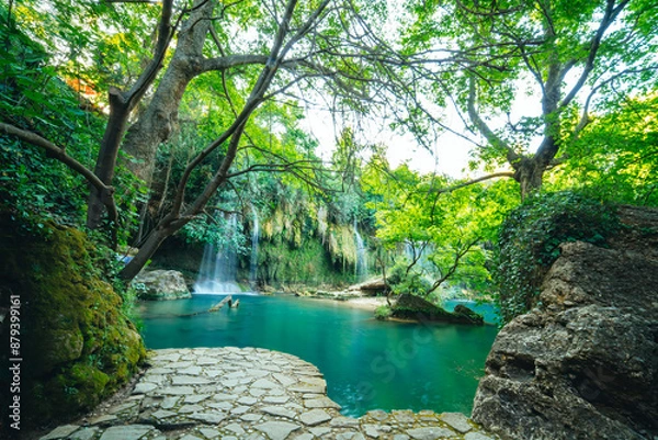 Fototapeta Kursunlu Waterfall. Kursunlu waterfall, which is the charm of nature with the water coming from the mountains in the green rainforests in Turkey.