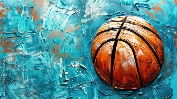 Fototapeta Abstract Basketball on Textured Blue Background, Modern Sports Art
