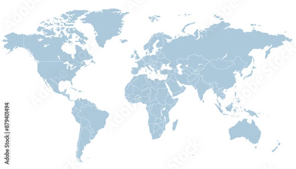 Fototapeta World map. Grey modern vector map. Silhouette map