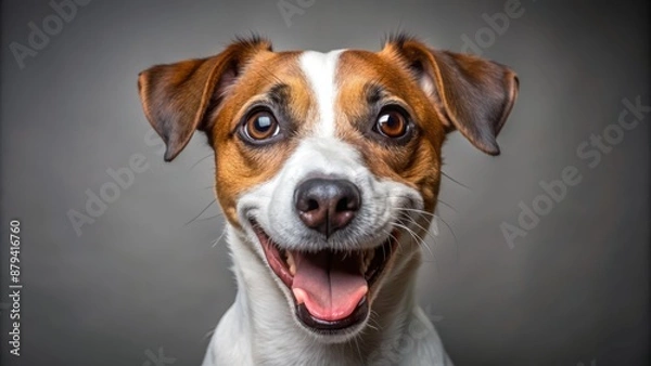 Fototapeta Adorable Jack Russell terrier displays comical expression, exuding playfulness and charm, showcasing lovable and humorous canine personality in studio setting.