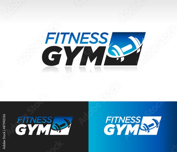 Fototapeta Gym fitness barbell logo icon with swoosh graphic element