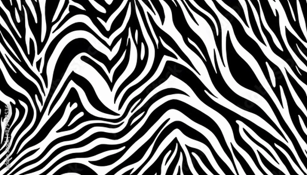 Fototapeta Wavy and swirled brush strokes vector seamless pattern. Bold curved lines and squiggles ornament. Seamless horizontal banner with doodle bold lines. Black and white wallpaper