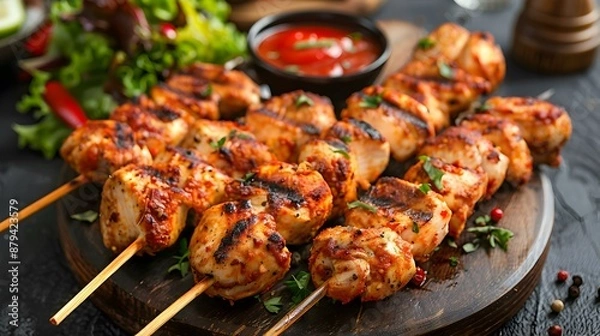 Obraz Pinchos de pollo chicken skewers marinated in spices
