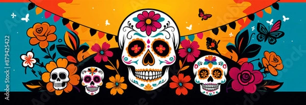 Fototapeta Day of the Dead. Dia de los Muertos themed banner background with empty space to enter your text