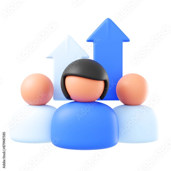 Fototapeta Personnel development in organizations, 3D illustration. icon team and up arrow