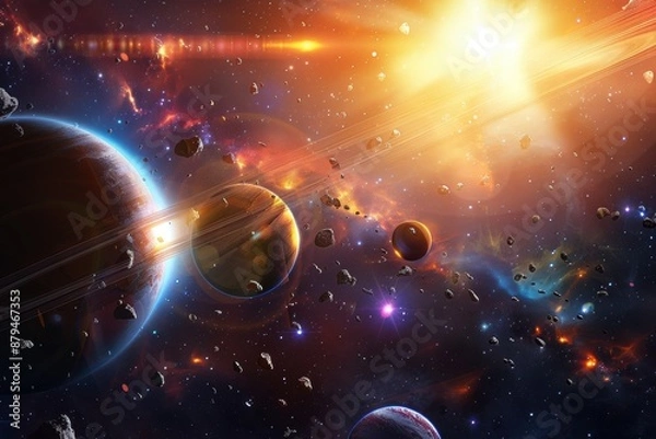 Obraz A majestic view of Saturn with its rings