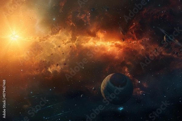 Obraz A majestic view of Saturn with its rings