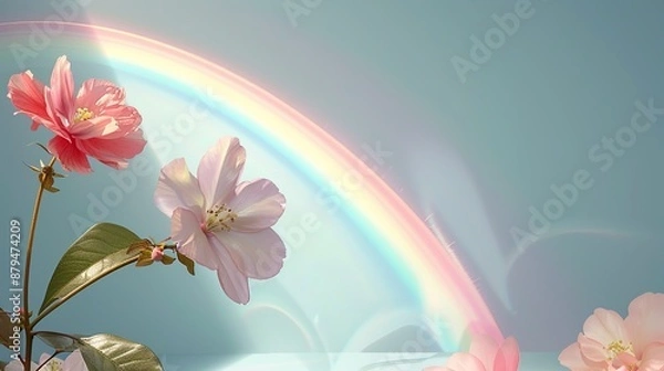 Fototapeta Abstract background of colorful nature scenes with vibrant floral patterns featuring rainbow sky scenes where the sky is filled with a spectrum of colors creating a magical atmosphere Illustration,